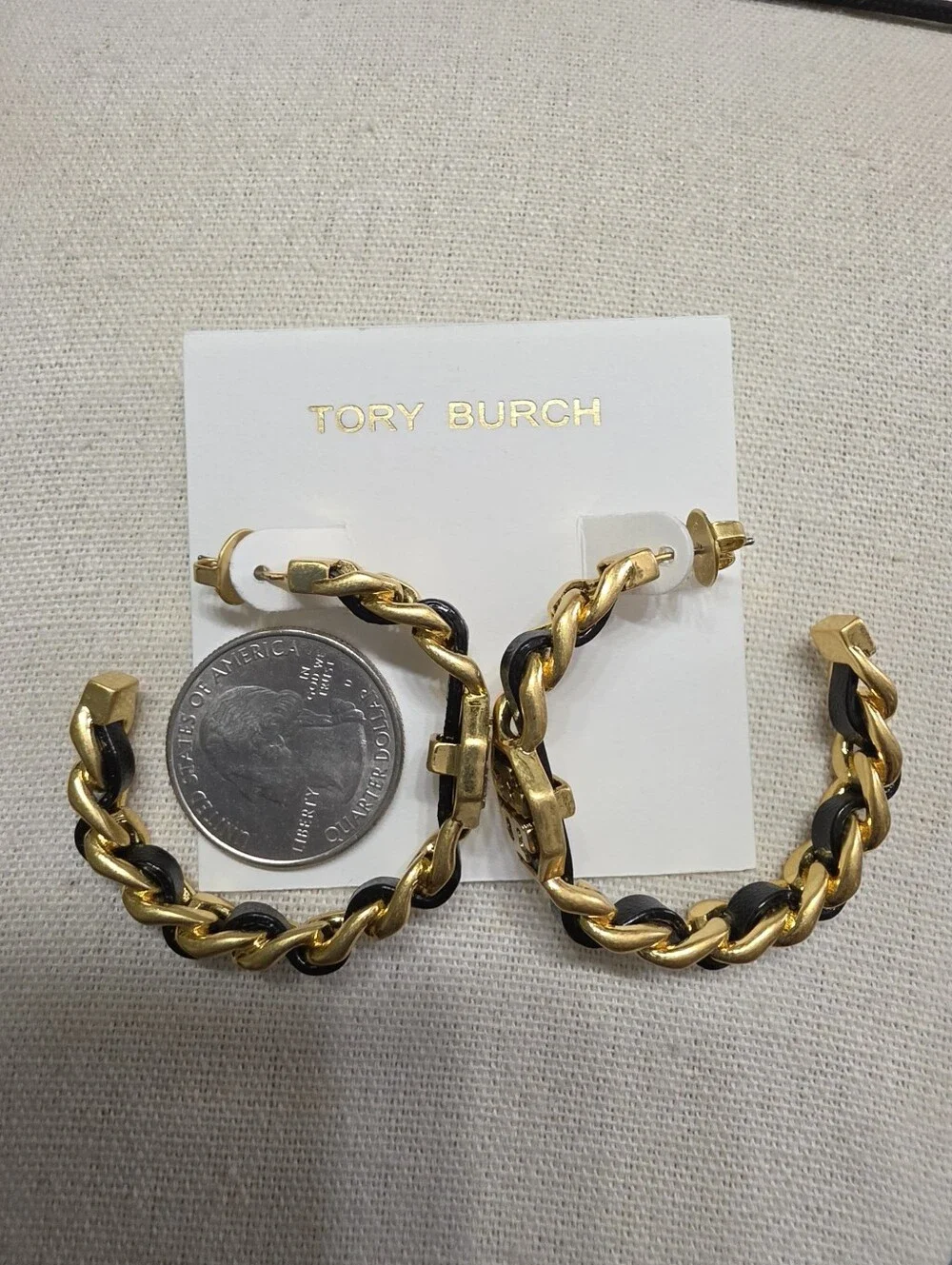 Tory Burch Black Marion Woven Hoop Earrings